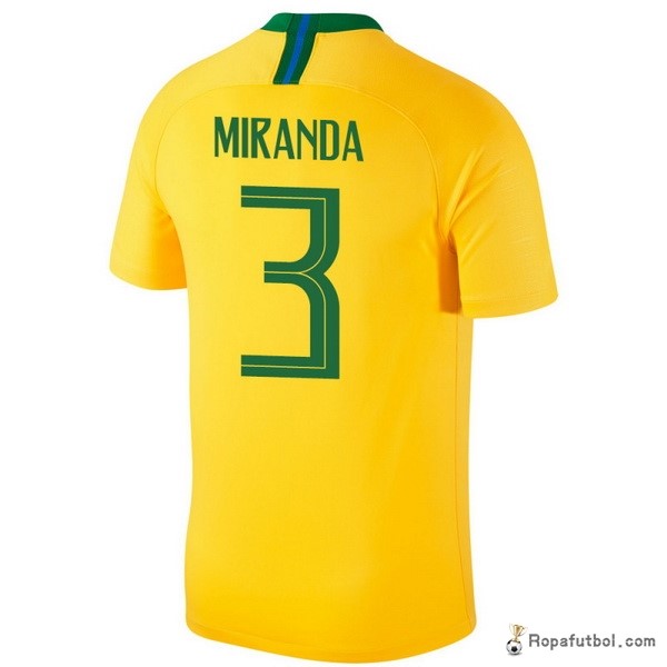 Camiseta Brasil Replica Primera Ropa Miranda 2018 Amarillo